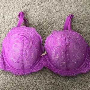 Victoria's‎ Secret Dream Angels Purple Lace Rhinestone Demi Bra 34D